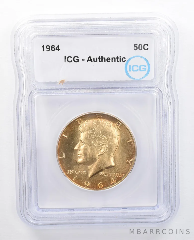 1964 Kennedy Half Dollar Authentic ICG Yellow Tone *7605