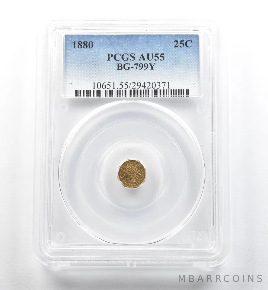 1880 Indian Head 25 Cent California Fractional Gold BG-799Y AU55 PCGS *3542