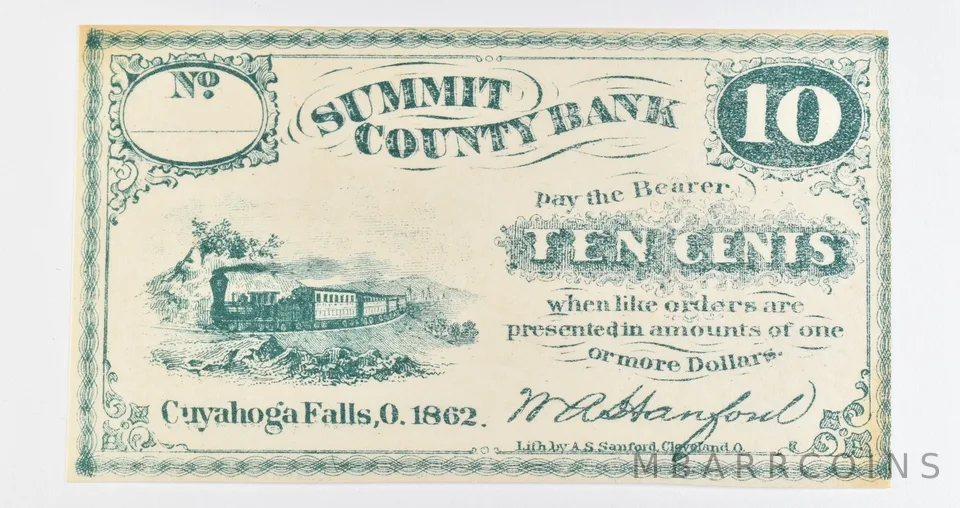 1862 10 Cents Cuyahoga Falls OH Summit County Bank Obsolete Note *8474