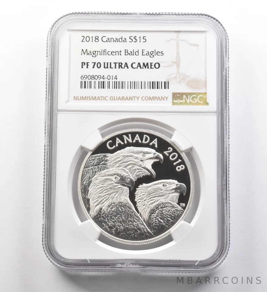 2018 Canada 15 Dollars Silver Magnificent Bald Eagles PF70 UCAM NGC *8250