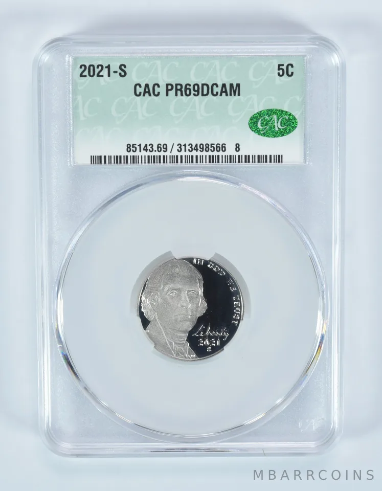 2021-S Jefferson Nickel PR69 DCAM CAC CACg