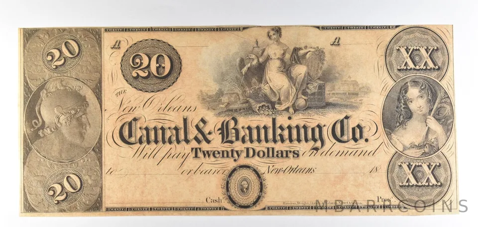 1800s $20 New Orleans LA Canal & Banking Co Obsolete Note *8862