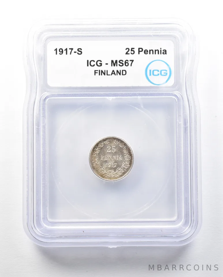 1917 S Finland 25 Pennia MS67 ICG a0492