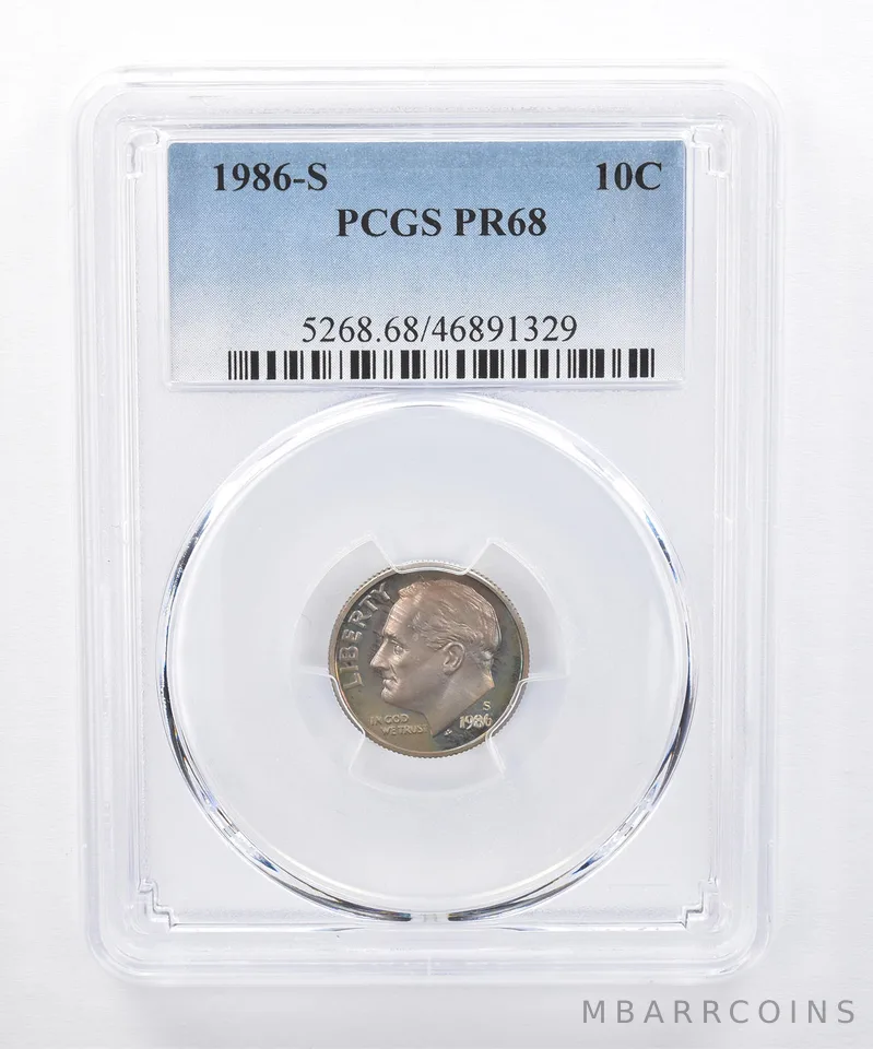 1986-S Roosevelt Dime PR68 PCGS Beautiful Tone *8336