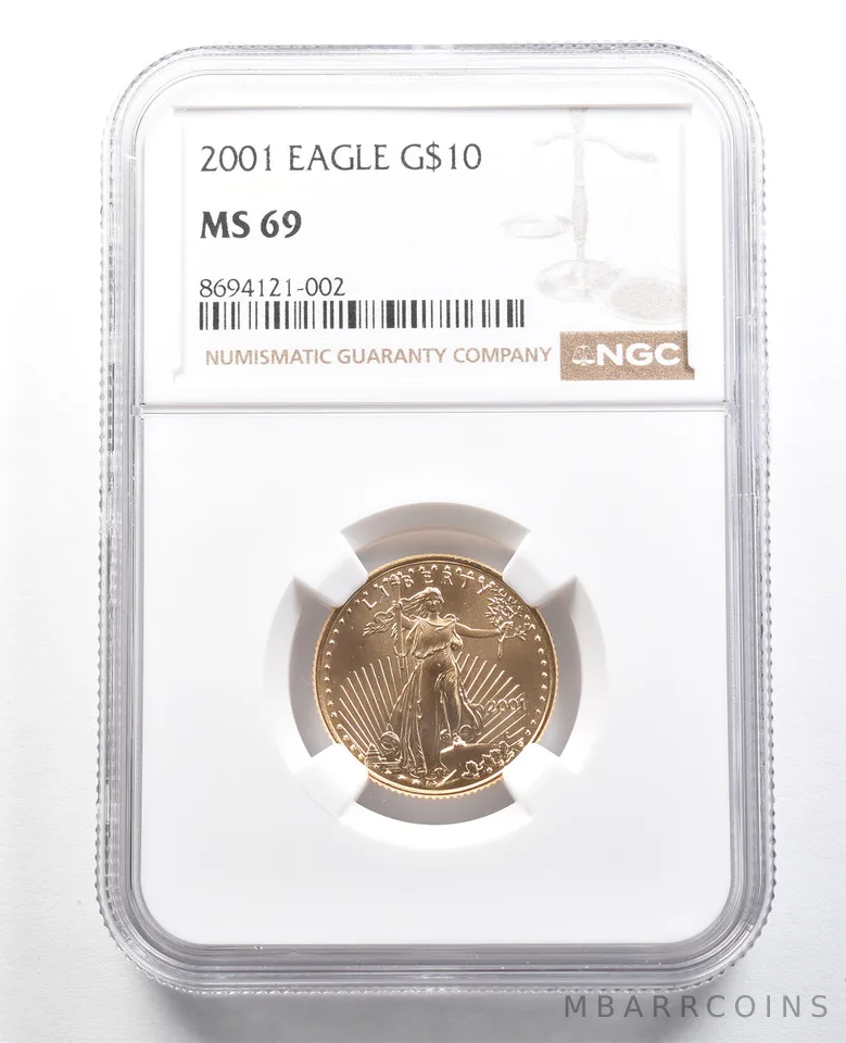 2001 $10 American Gold Eagle 1/4 Oz Gold MS69 NGC