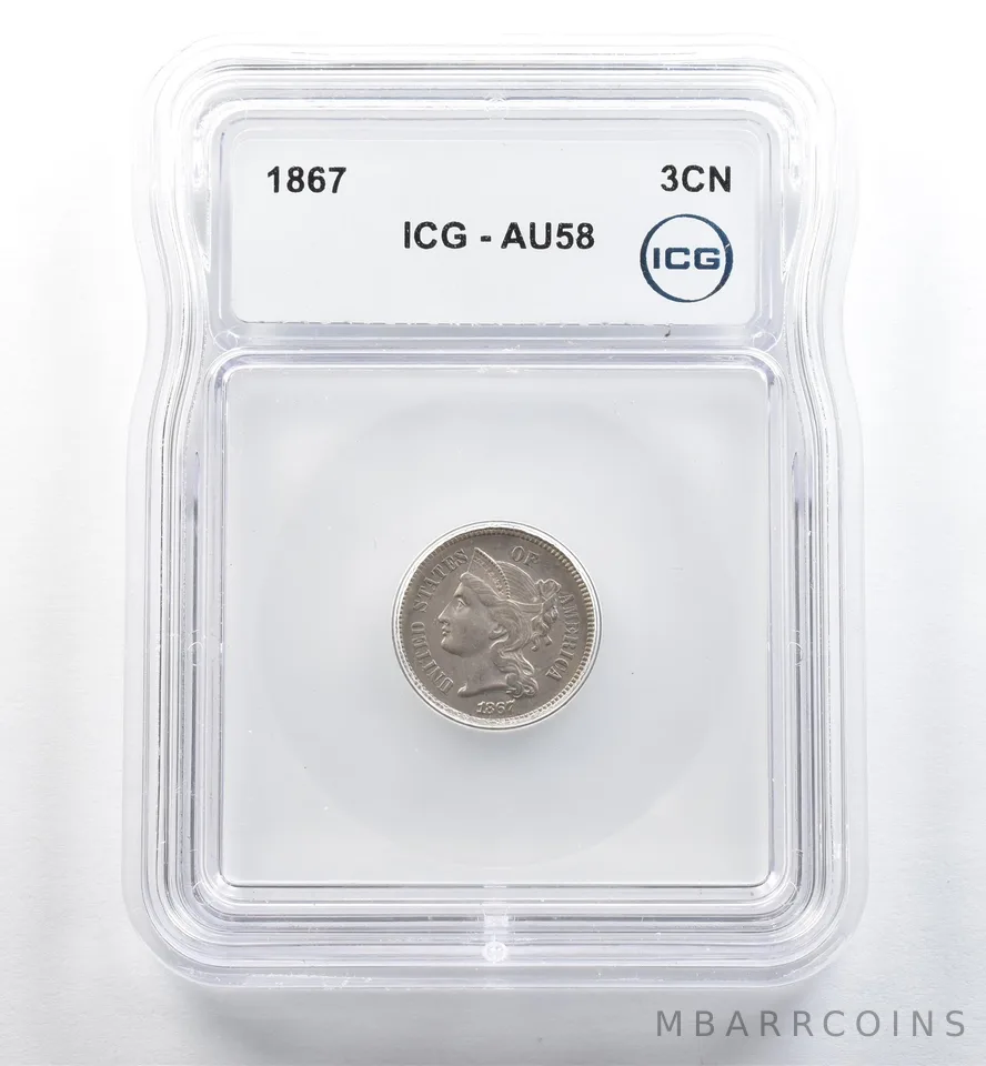 1867 Three Cent Nickel AU58 ICG *3704
