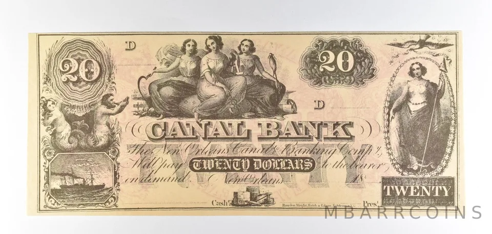 1800s $20 New Orleans LA Canal Bank Obsolete Note *8852