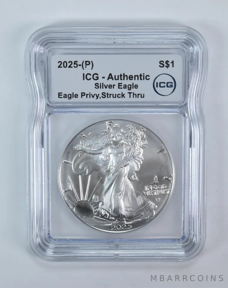 2025 (P) American Silver Eagle Eagle Privy Struck Thru Error Authentic ICG