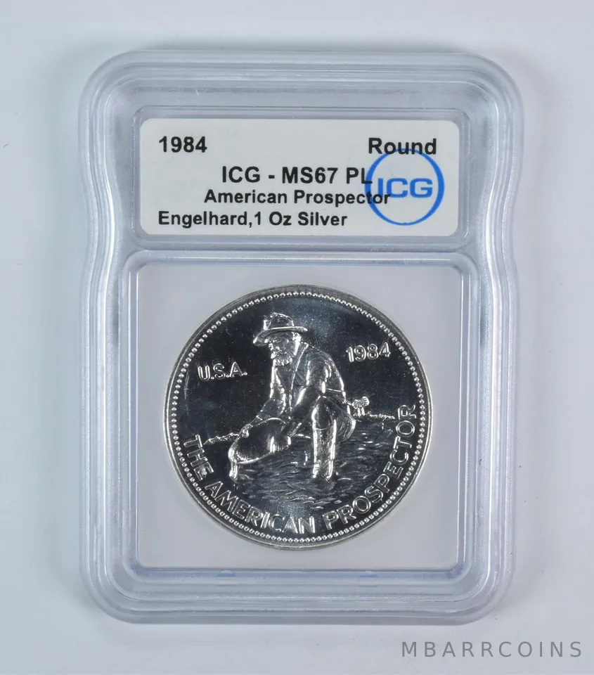 1984 Engelhard Prospector 1 Oz Silver Round MS67 PL ICG