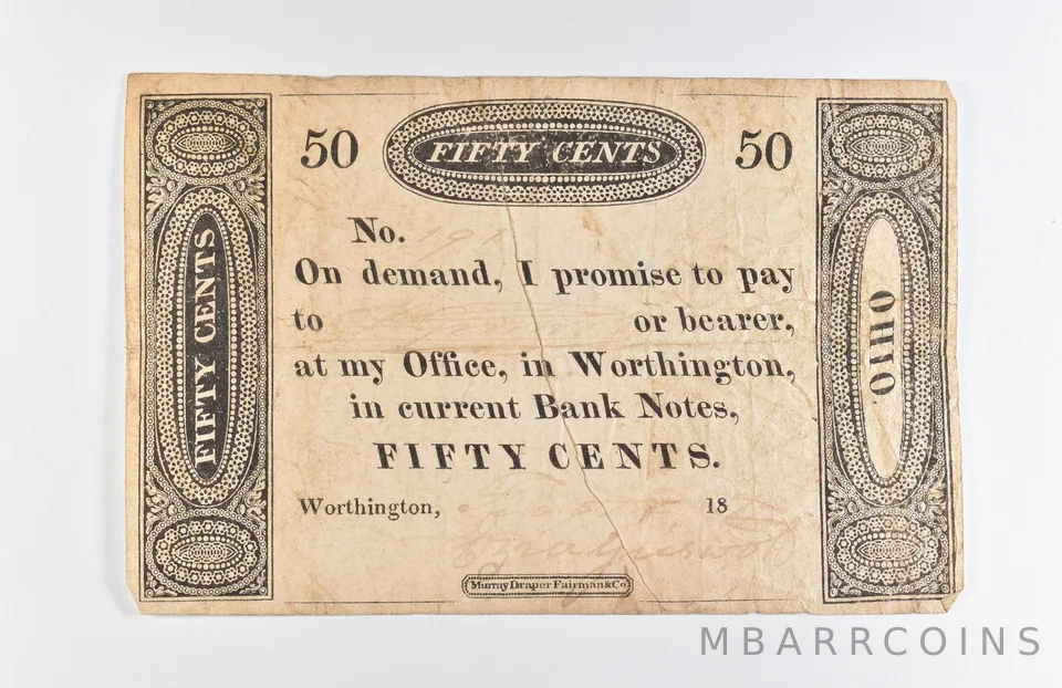 1819 50 Cents Worthington OH Obsolete Note *8589