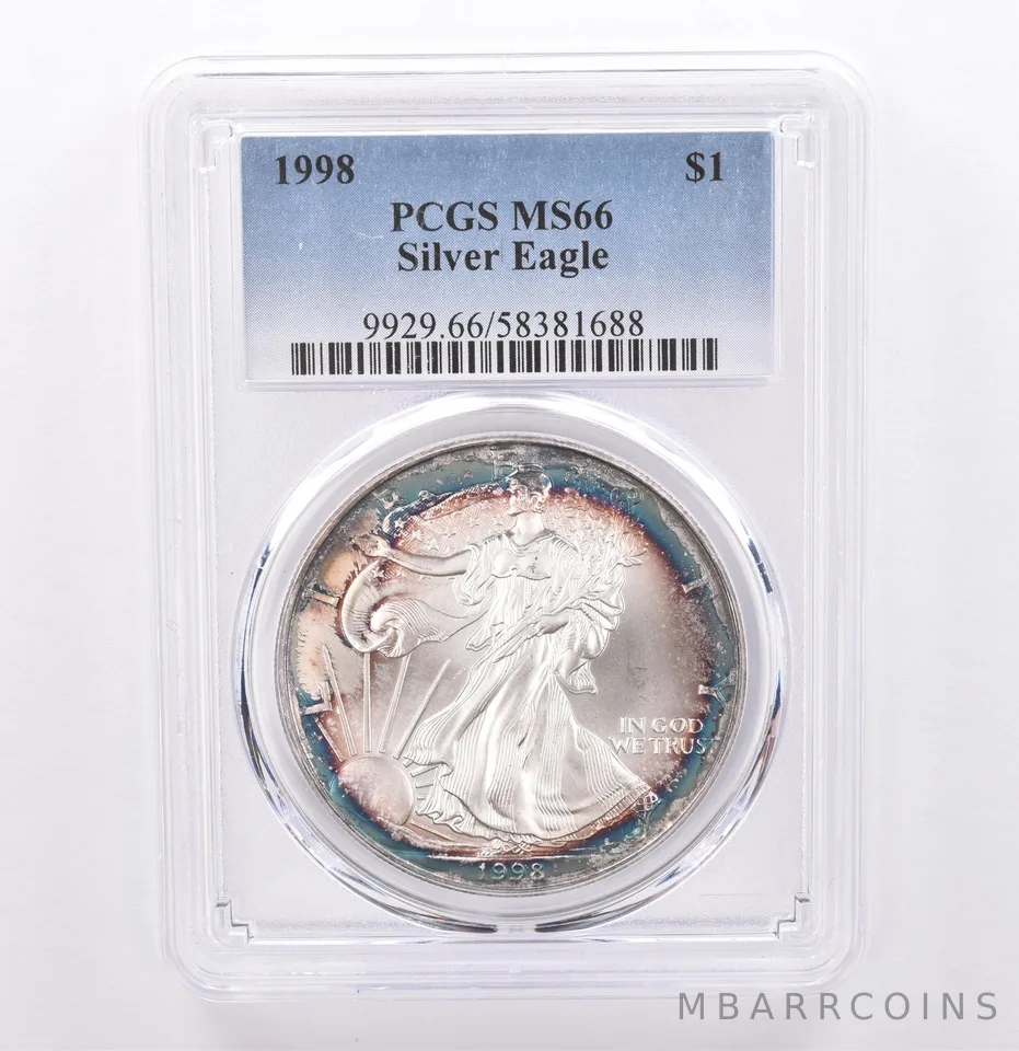 1998 American Silver Eagle MS66 PCGS Beautiful Tone *9280