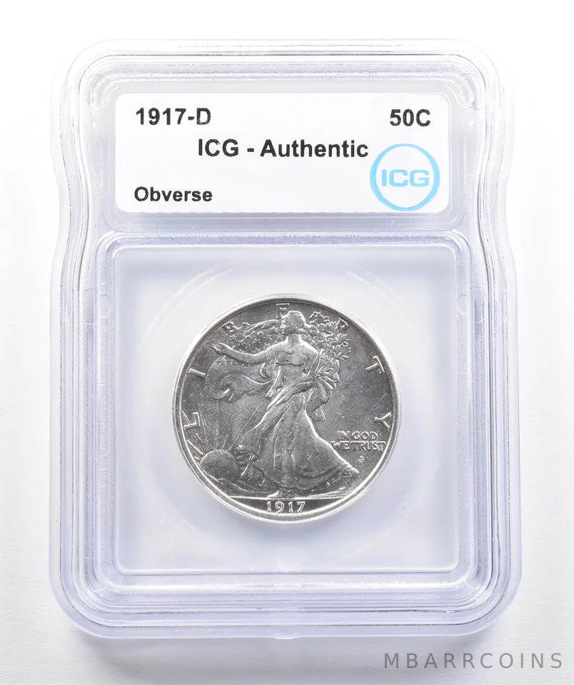 1917-D Walking Liberty Half Dollar Obverse Authentic ICG *7384