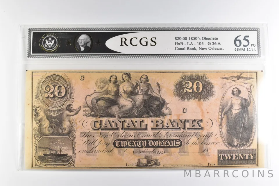 $20 1850s New Orleans, LA Canal Bank Note *8202