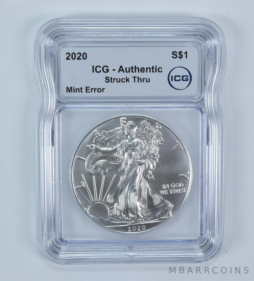 2020 American Silver Eagle Mint Error Struck Thru Authentic ICG