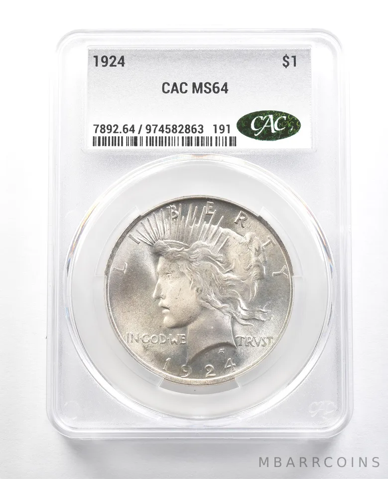1924 Peace Silver Dollar MS64 CAC CACg *4708
