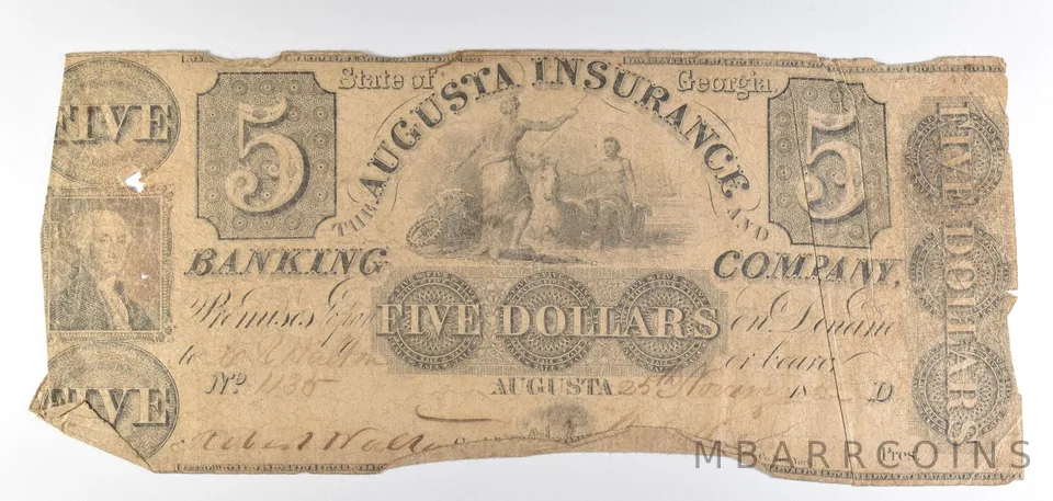 1820 $5 Georgia Augusta Insurance Banking Company Obsolete Note *8793