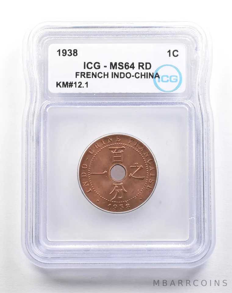 1938 French Indo-China KM#12.1 MS64 RD ICG *5476