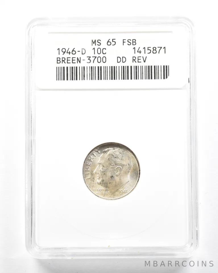 1946-D Roosevelt Dime Breen-3700 DDR MS65 FSB ANACS *2027