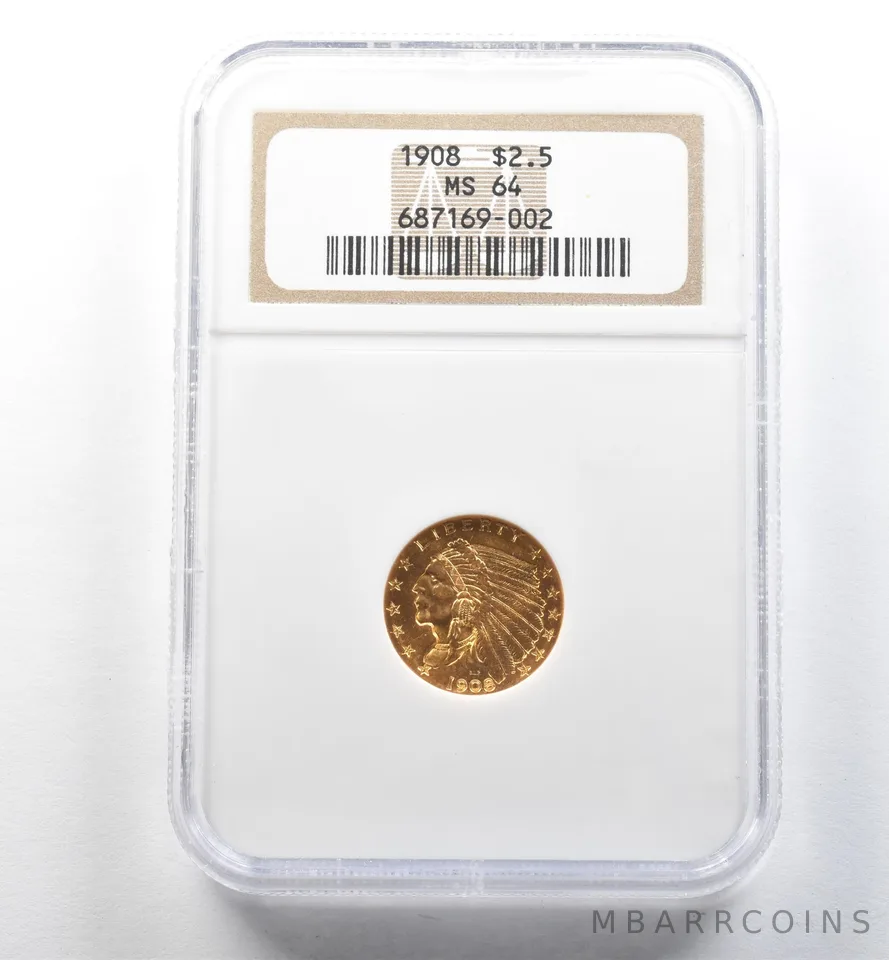 1908 $2.50 Indian Head Gold Quarter Eagle MS64 NGC *2601
