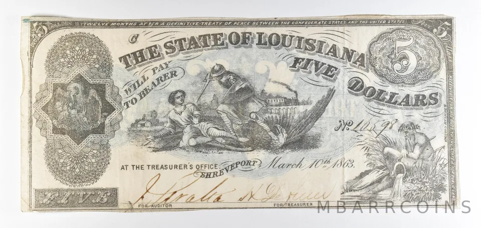 1863 $5 State Of Louisiana Obsolete Note *8864