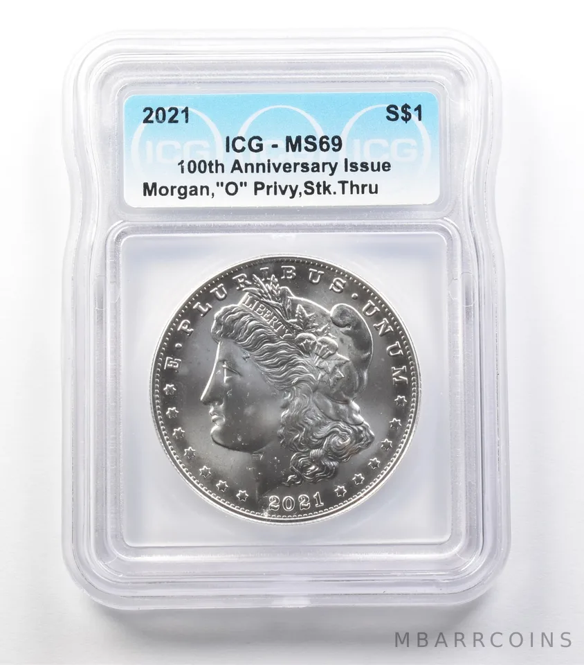ERROR 2021 "O" Privy Mark Morgan Silver Dollar Struck Thru MS69 ICG *3651