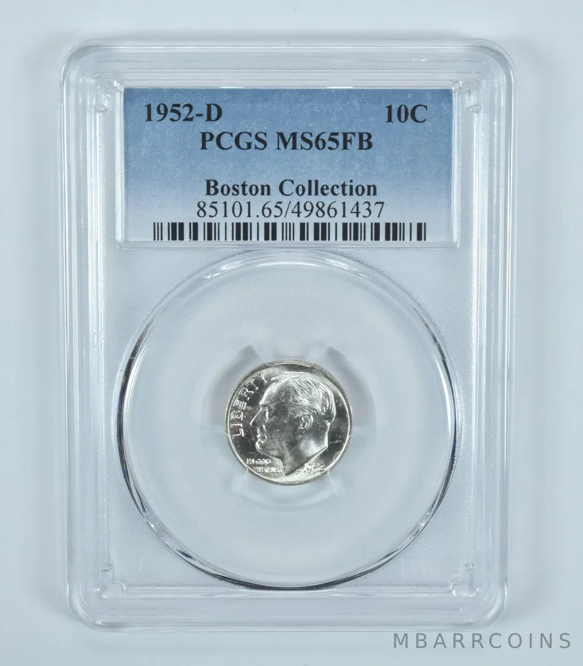 1952-D Roosevelt Dime Boston Collection MS65 FB PCGS Blue Label