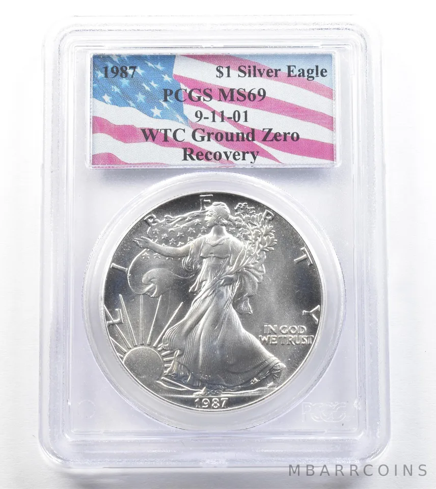 1987 American Silver Eagle 9-11-01 WTC Ground Zero Recovery MS69 PCGS *0752