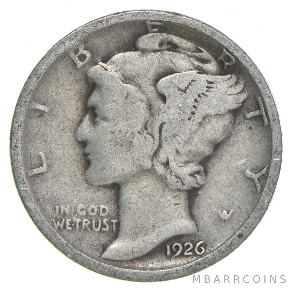 VG+ 1926-D Mercury 90% Silver Dime
