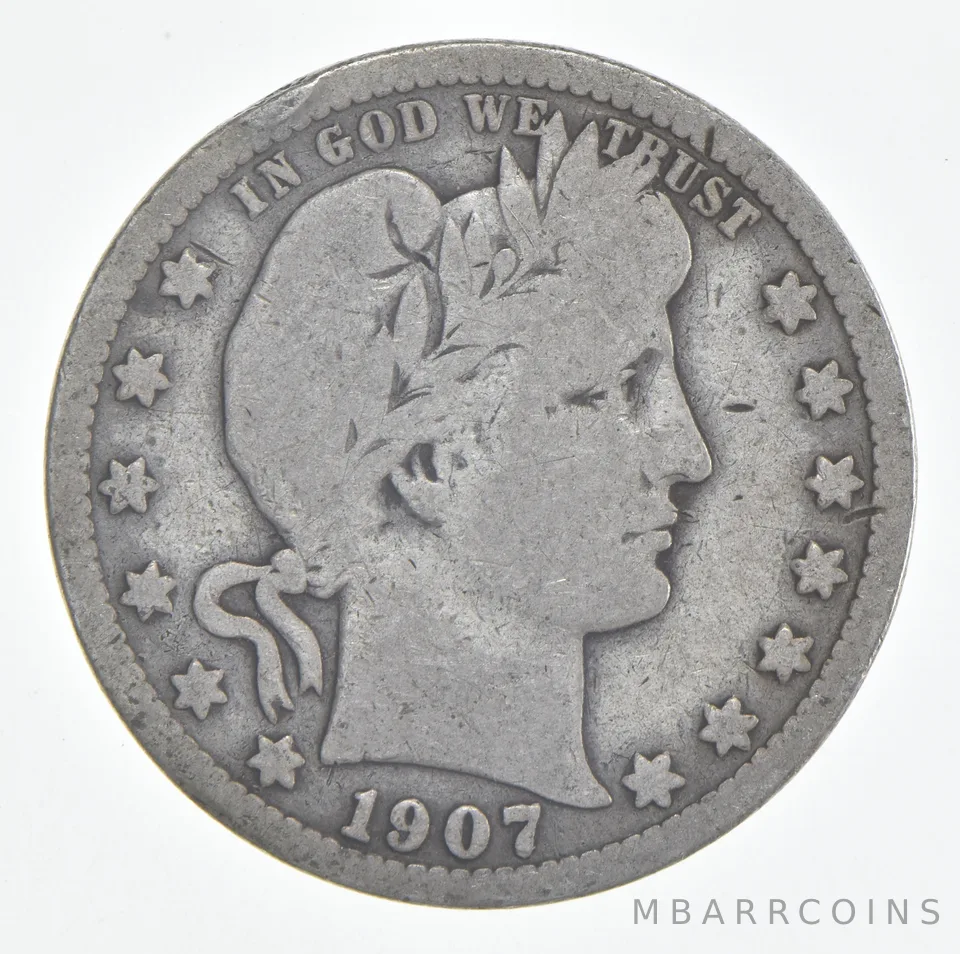 1907-S Barber Quarter 90% Silver VG Condition