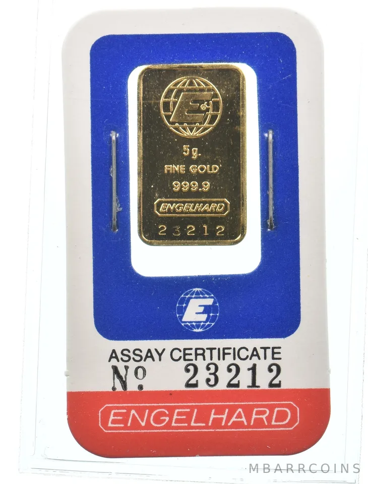 5 Gram Gold Bar Engelhard In Assay *5084