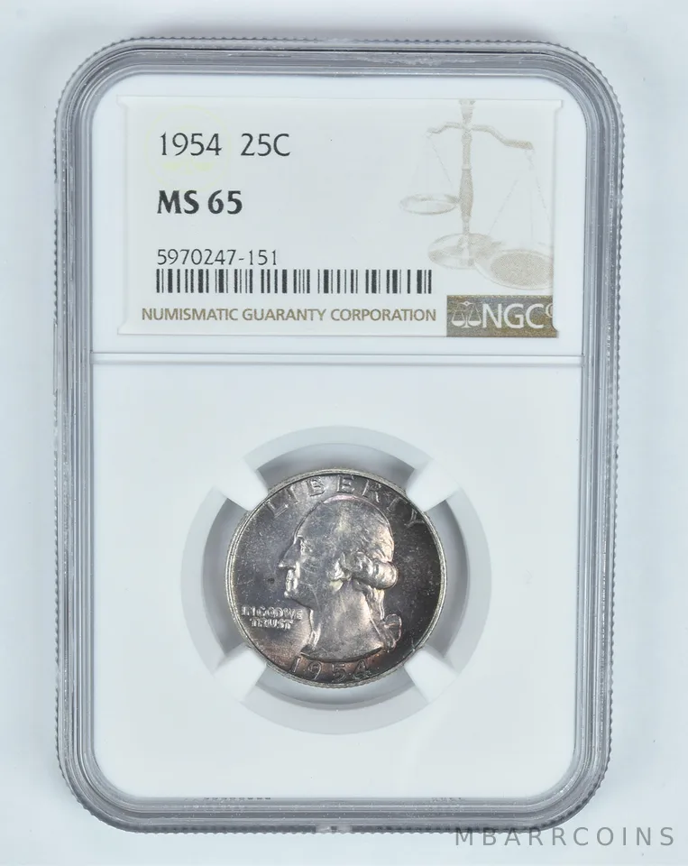 MS65 1954 Washington Quarter - Graded NGC Toned! a8796