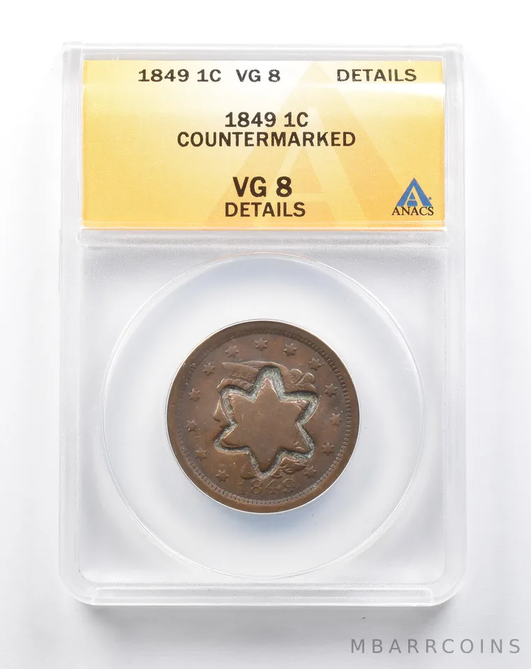 VG8 1849 Liberty Head Large Cent Counter Marked ANACS *1800