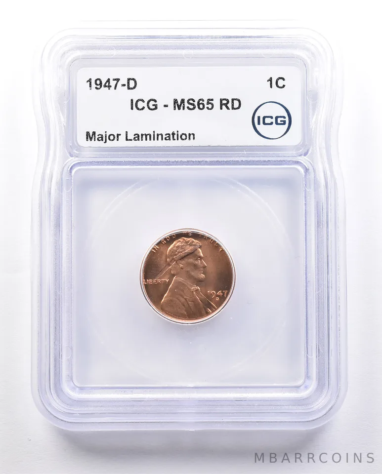 NINJA Error 1947-D Lincoln Wheat Cent Major Lamination MS65 RD ICG a2412