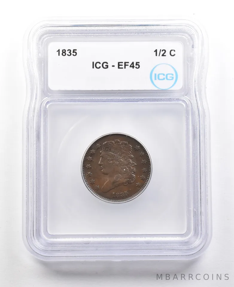1835 Classic Head Half Cent EF45 ICG *3539
