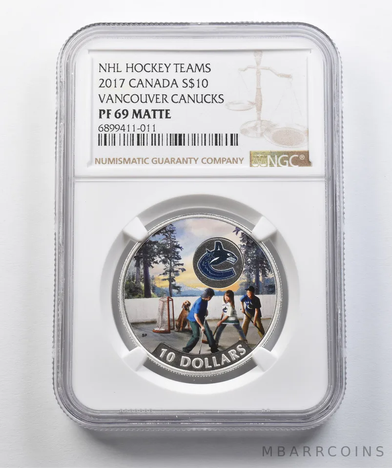2017 Canada 10 Dollars Silver Vancouver Canucks PF69 Matte NGC *4390