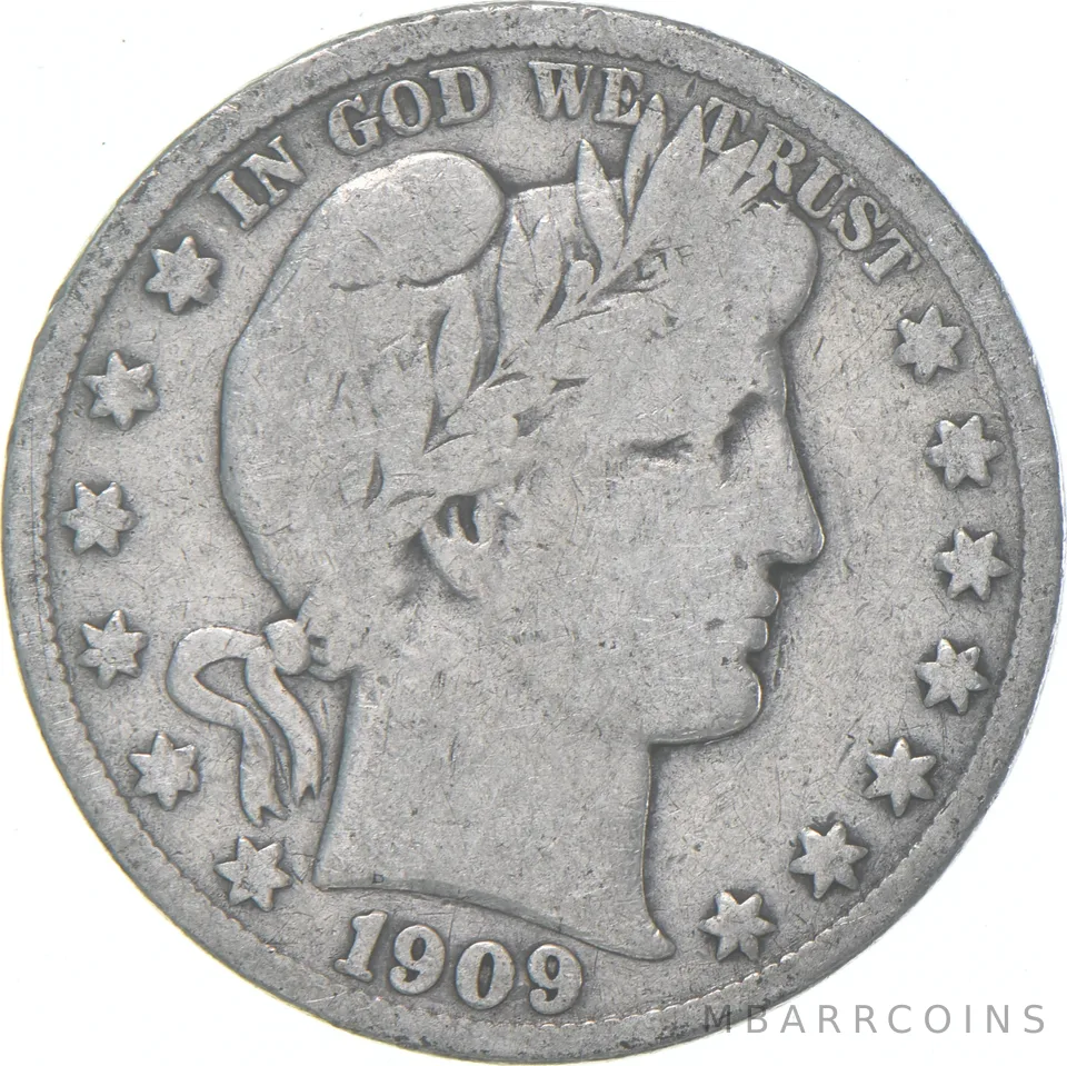 1909-S Barber Half Dollar Average Circ 90% Silver