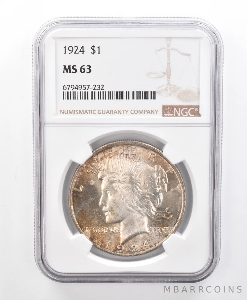 MS63 1924 Peace Silver Dollar NGC Beautifully Toned *9637