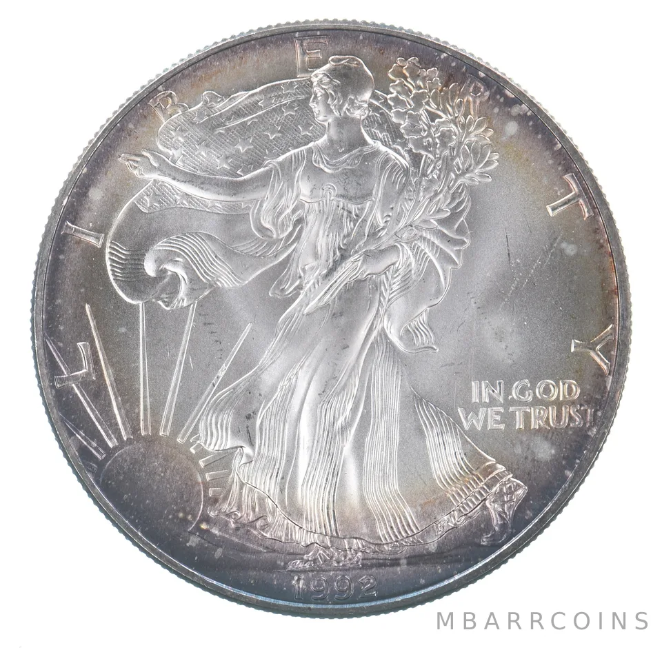 Beautiful Toned - 1992 American Silver Eagle 1 Troy Oz .999 Fine Silver *115