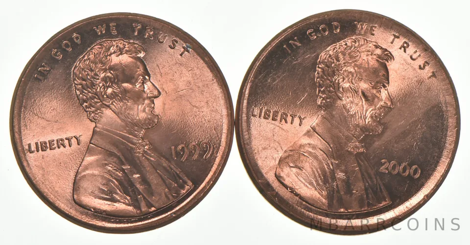 MINT ERROR 1999 & 2000 Lincoln Memorial Cent BROADSTRIKE error (2 pcs)