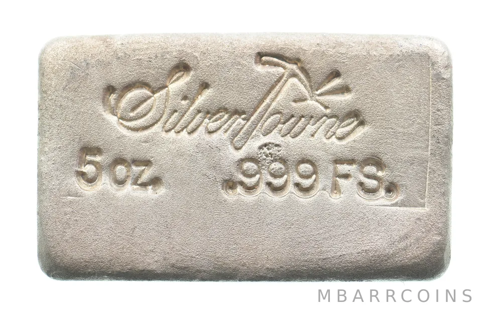 5 Oz Silver Bar Silver Towne Old Engelhard Style Poured *9971