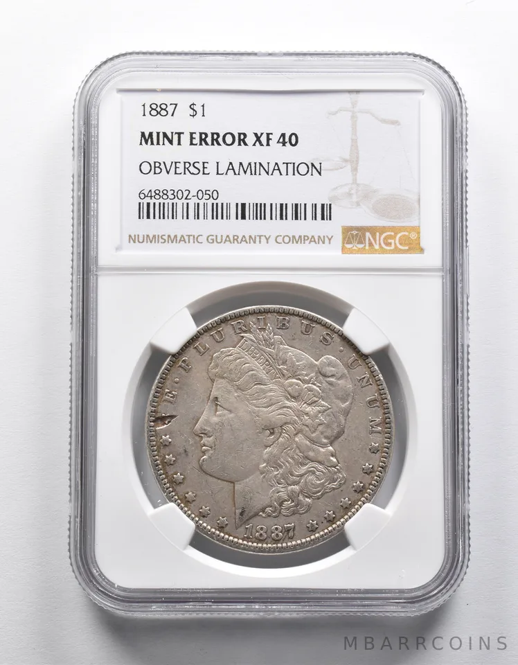 Mint Error XF40 1887 Morgan Silver Dollar OBV Lamination NGC *1919