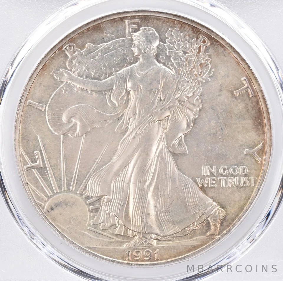 1991 American Silver Eagle MS64 PCGS Beautiful Tone *1478