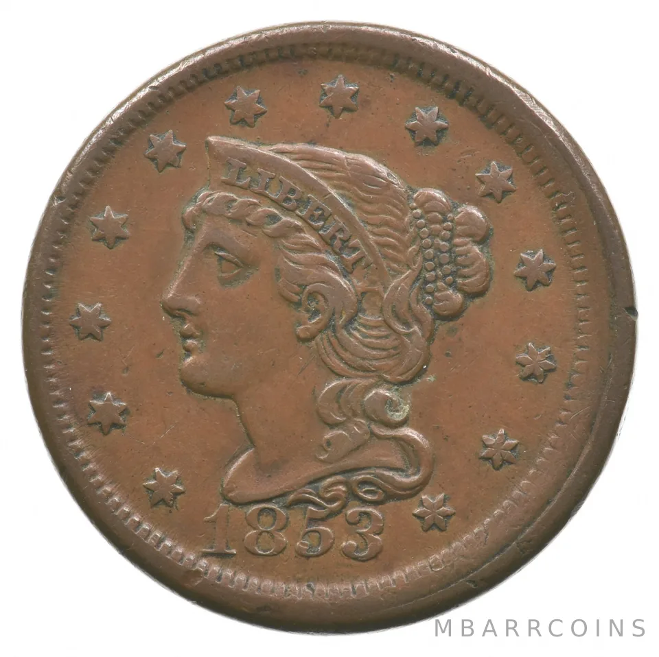 1853 Braided Hair Large Cent *9453