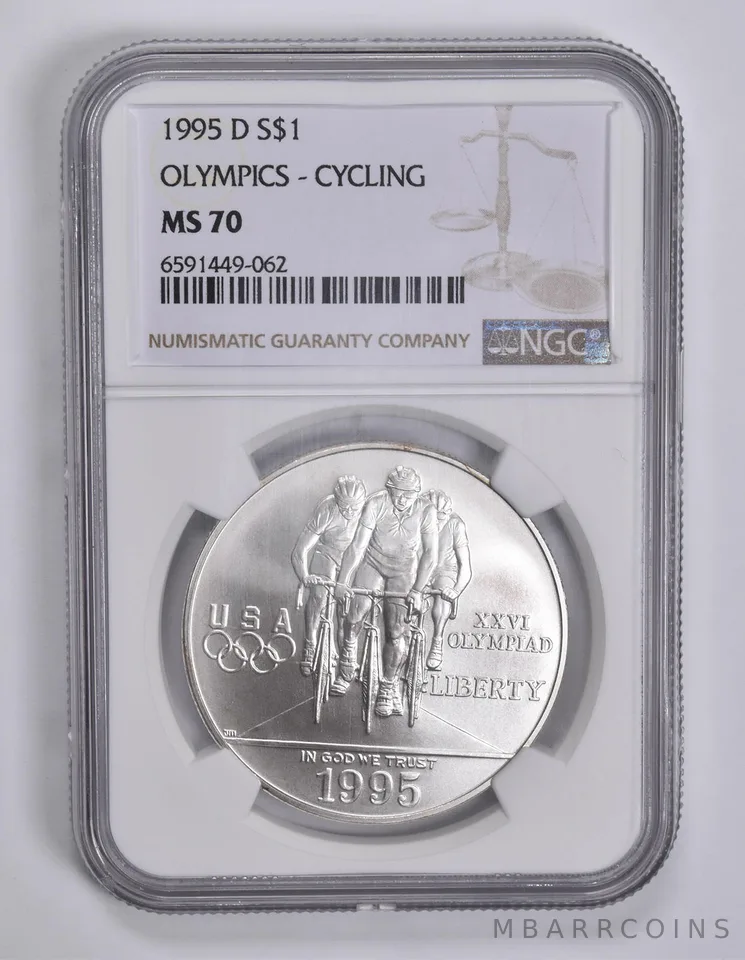 1995-D Olympic Cycling Commemorative Dollar MS70 NGC Brown Label