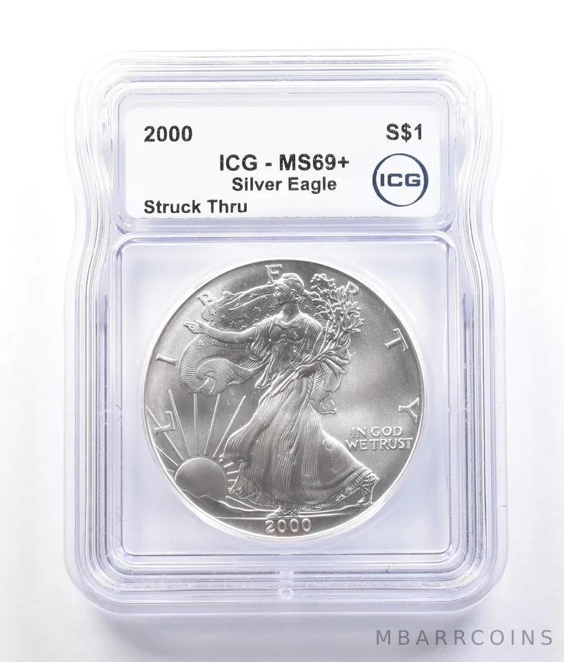 2000 American Silver Eagle Mint Error Struck Thru MS69+ ICG *2651
