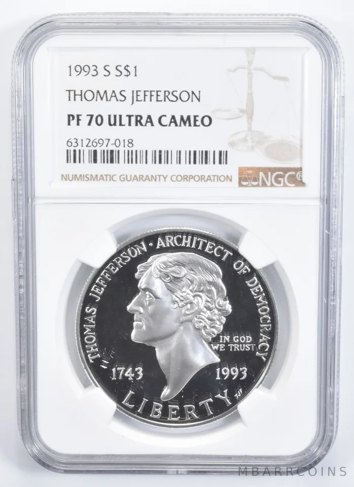 1993-S Thomas Jefferson Commemorative Silver Dollar PF70 UC NGC