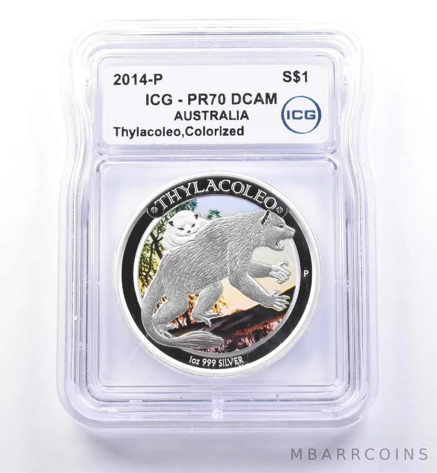 2014 P Australia 1 Dollar Silver Thylacoleo Colorized PR70 DCAM ICG *8650