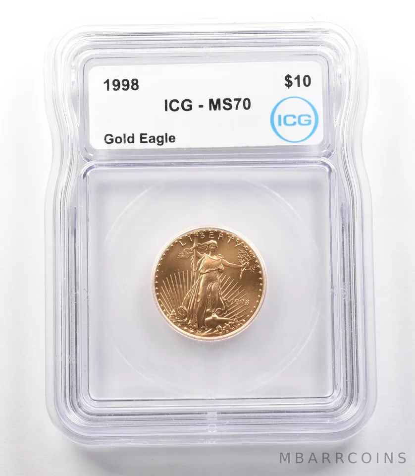 1998 $10 American Gold Eagle 1/4 Oz Gold MS70 ICG