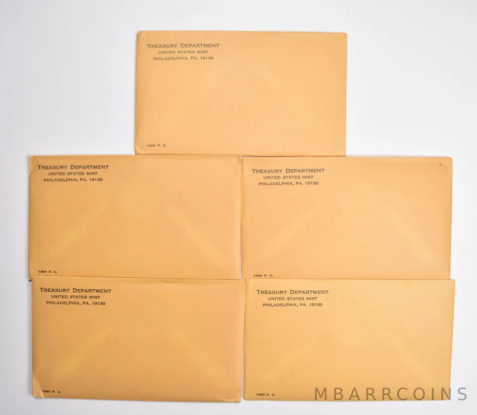 Lot (5) OGP 1964 US Mint Proof Set Envelopes - Empty - NO COINS