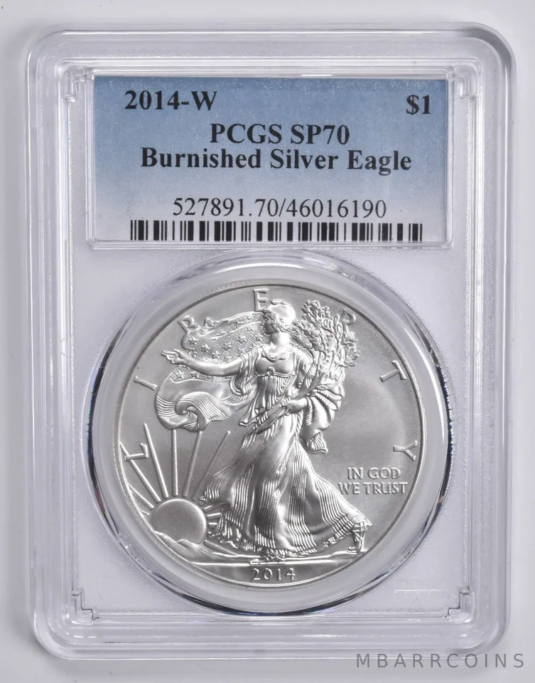 2014-W BURNISHED SILVER EAGLE SP70 PCGS Blue Label